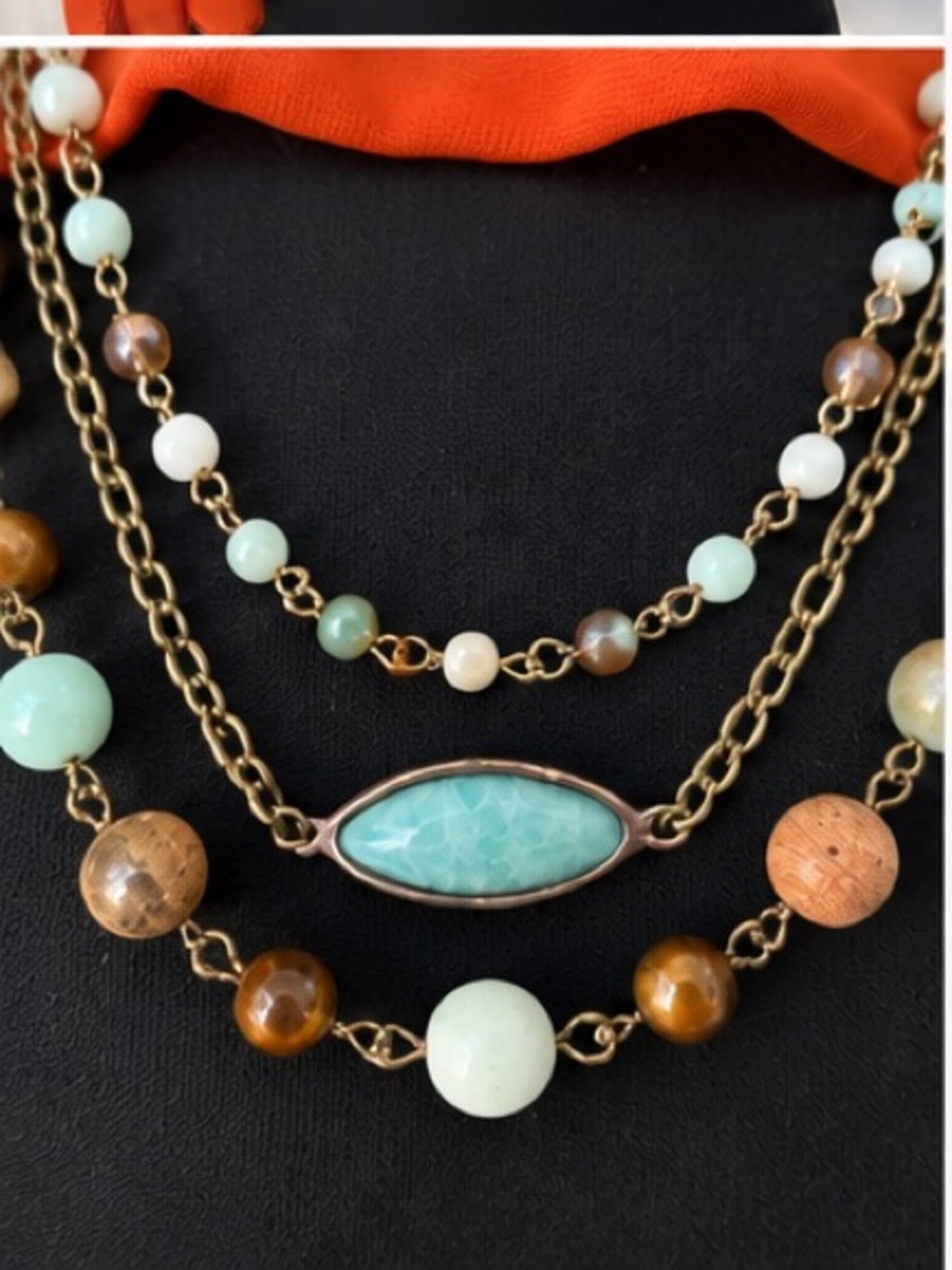 Layered Beaded Necklace with Mint and Peach Accents - Picture 4 of 5